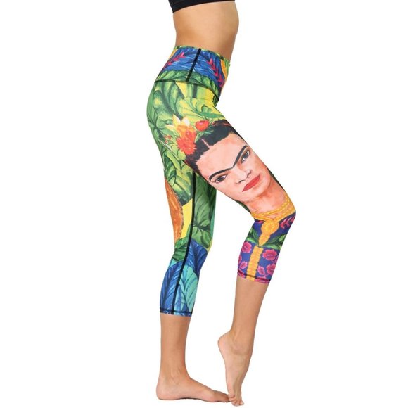 Yoga Democracy Pants - YOGA DEMOCRACY Frida Printed Yoga Cropped Leggings, Size Large, NWT!